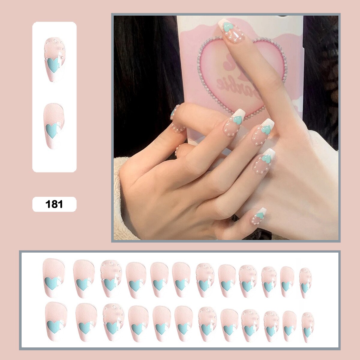 Fairy nail art Pearl decoration Wearable False Nails with glue 24pcs per box with wear tools