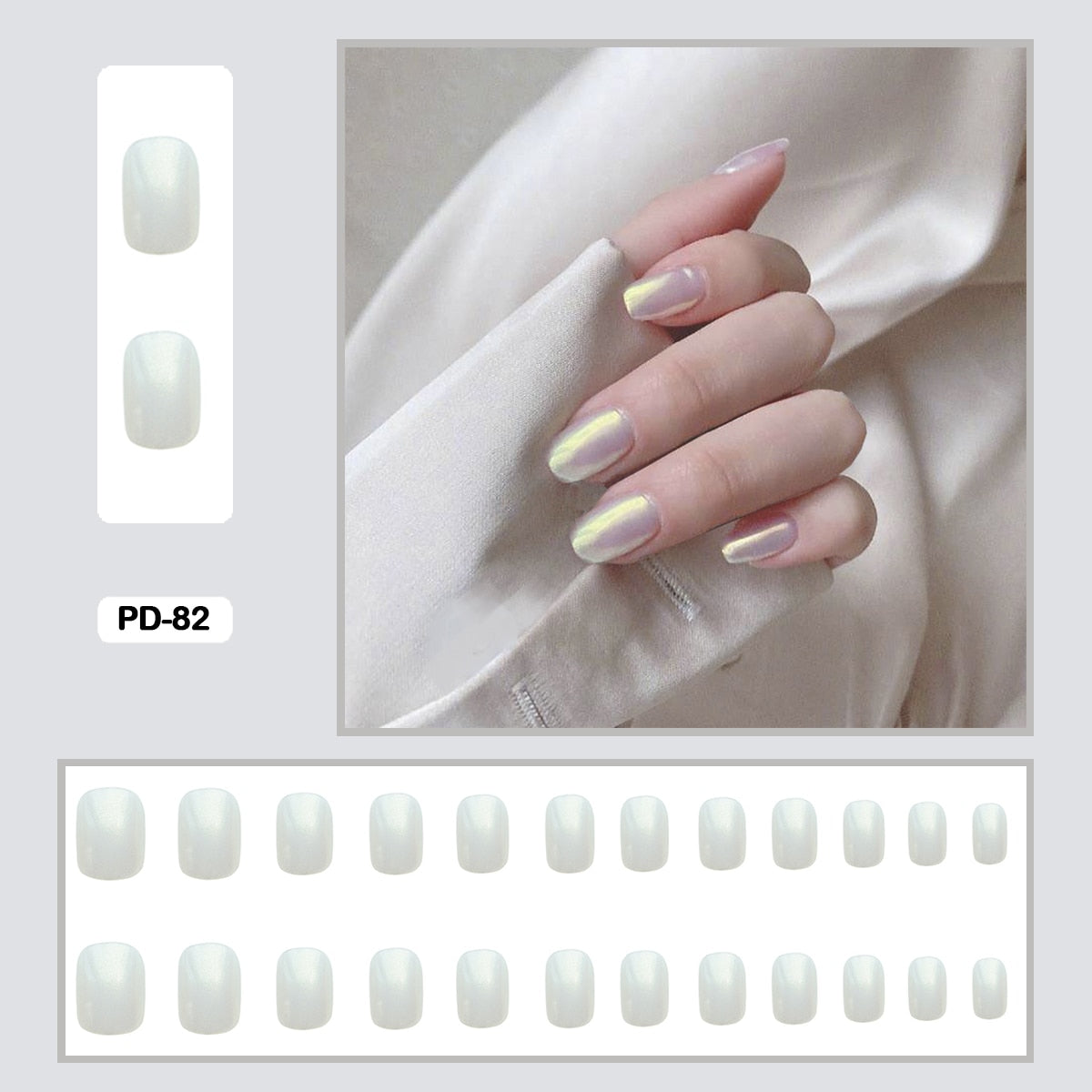 Mermaid Color Auroral Color Shell Fairy Fake Nail Art Wearable False Nails With Glue And Sticker 24pcs/box