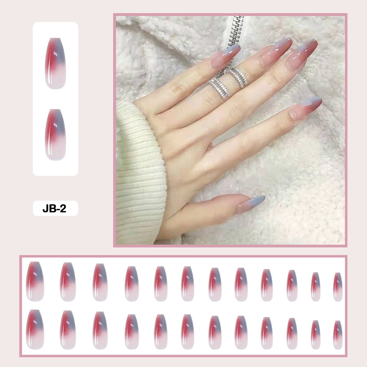 24pcs Gradient Long Trapezoidal Ballet Wearable False Nails Nail Art Fake Nails With Glue And Wearing Tools