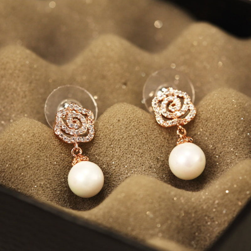 Designers Jewelry Elegant Full Crystal Flower Stud Rose Earring