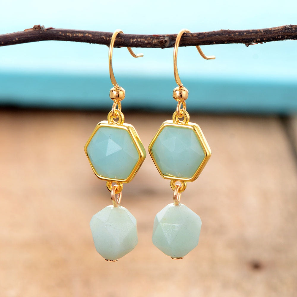 Gold Earrings Faceted Amazonite Dangle Earring Elegant Gifts Jewelry Accessories