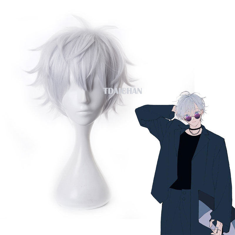 Gojo Satoru Cosplay Wigs Anime Jujutsu Kaisen Gojo Short Heat Resistant Synthetic Hair with Wig Cap Party Wig Without Eye Patch