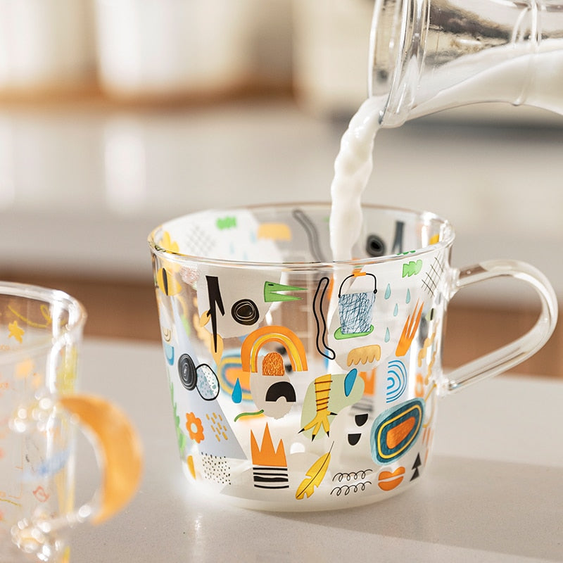 500ml Cartoons Scale Glass Mug Breakfast Mlik Coffee Cup Household Couple Water Mug Teacup Heat Resistance