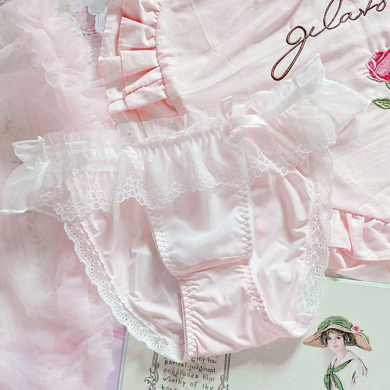 Japanese-Style Soft Girl Thin Transparent Pink Lolita Loli Lace Cute Sexy Underwear