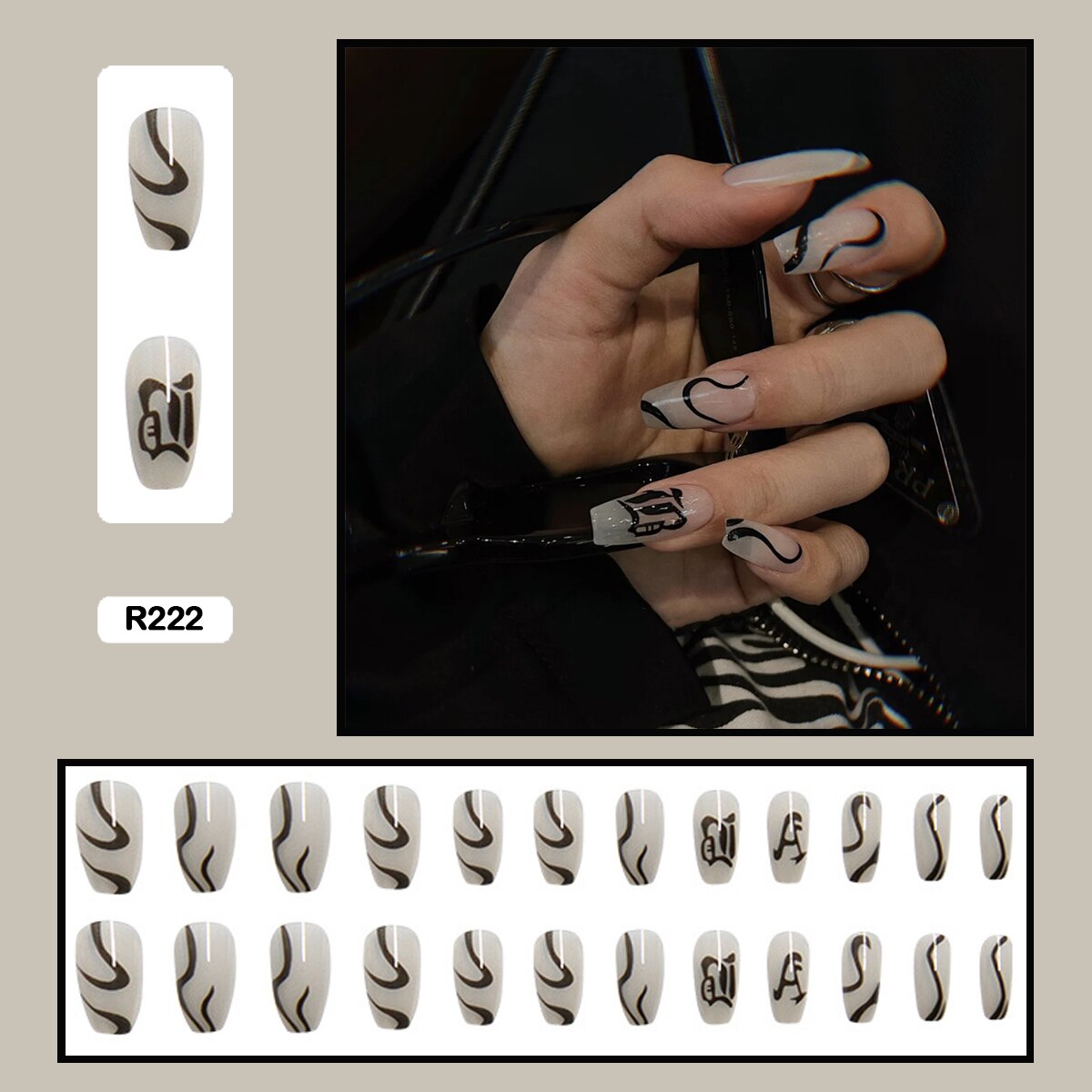 24PCS Dark Punk False Nails with Glue Gradient Long Detachable Fire Stick on Nails Skull Flame  Art DIY Fashion Manicure Tool