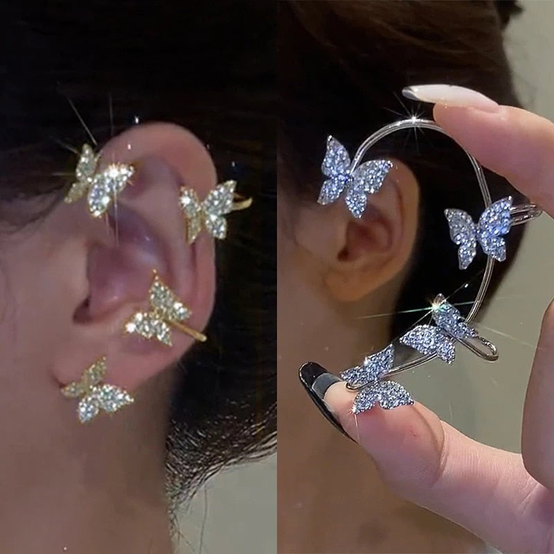 Korean Style Butterfly Ear Clips Without Piercing Sparkling Zircon Ear Cuff Clip Earrings