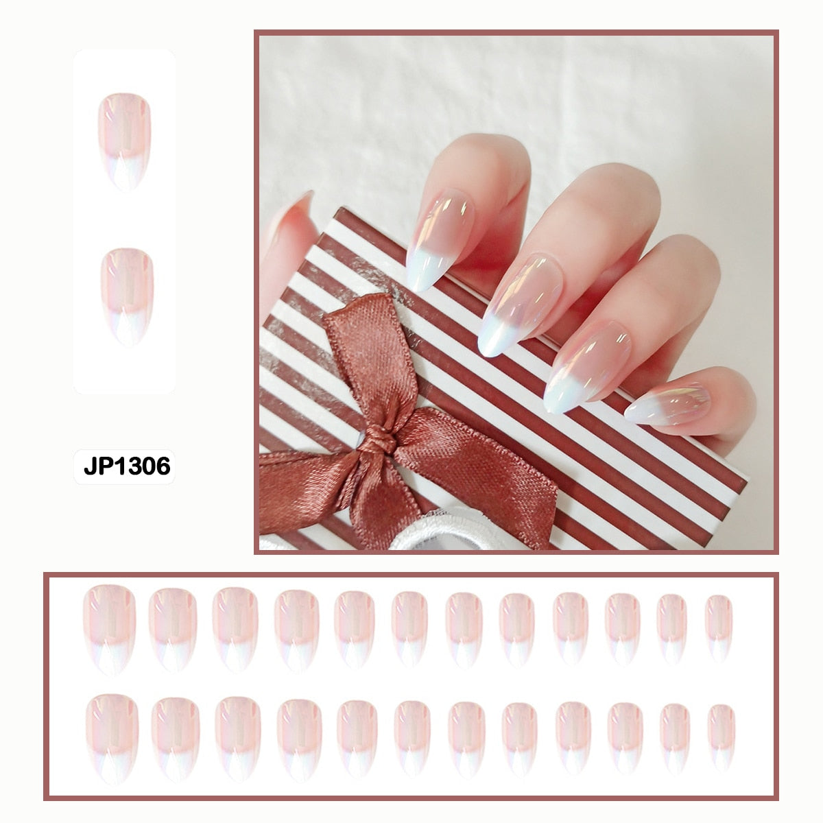 Mermaid Color Auroral Color Shell Fairy Fake Nail Art Wearable False Nails With Glue And Sticker 24pcs/box