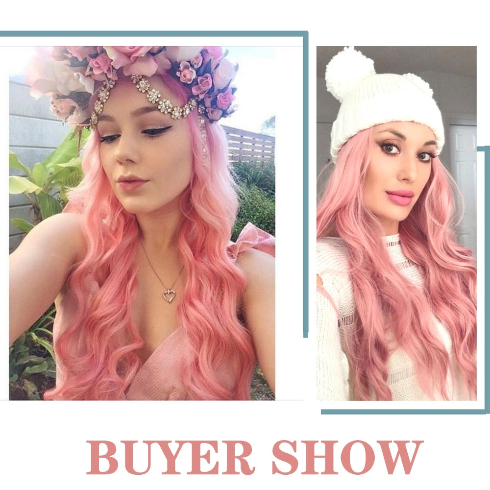 Synthetic Wig Long Pink Wigs Water Wave Heat Resistant Middle Part Natural Hair Wig Cosplay Wigs