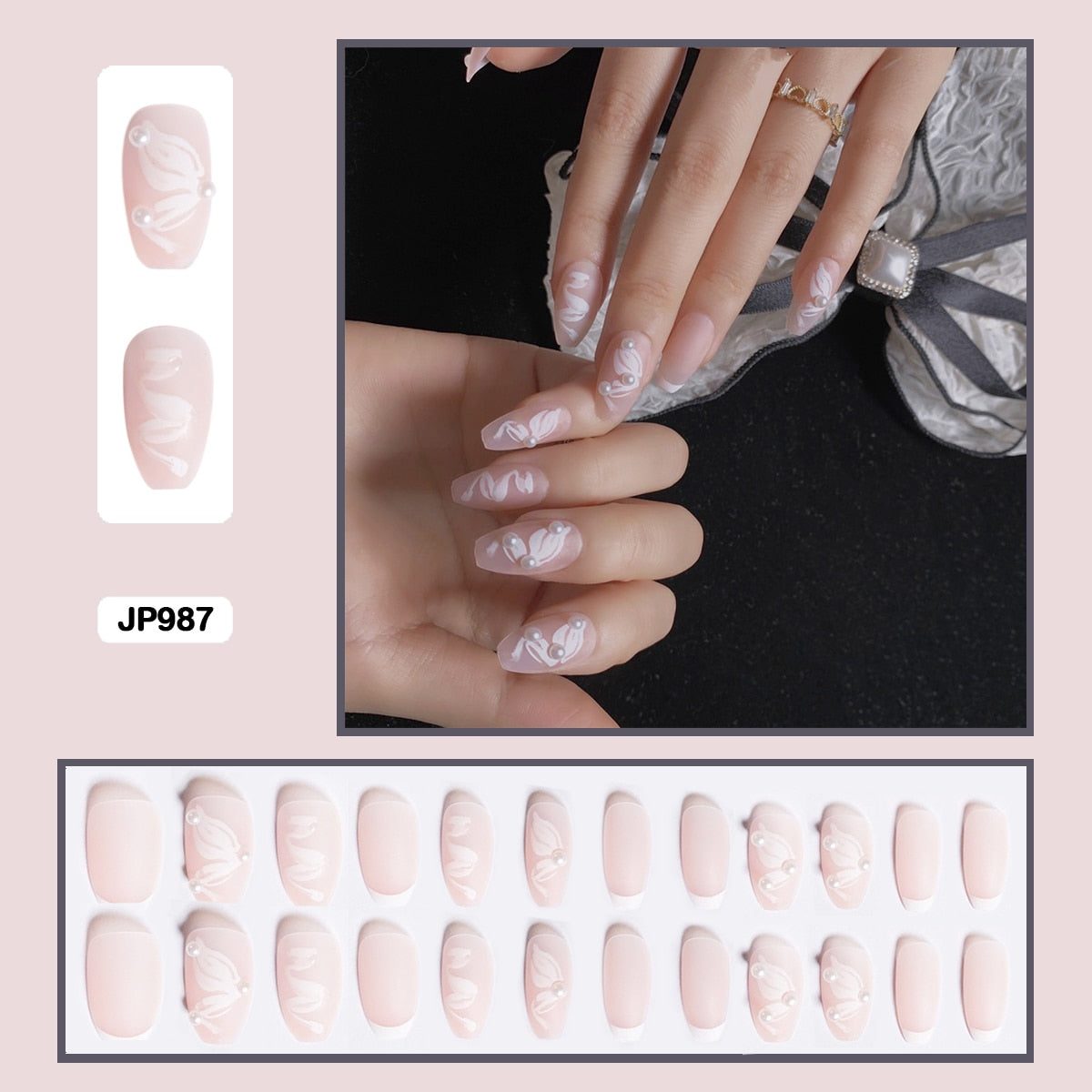 Fairy nail art Pearl decoration Wearable False Nails with glue 24pcs per box with wear tools