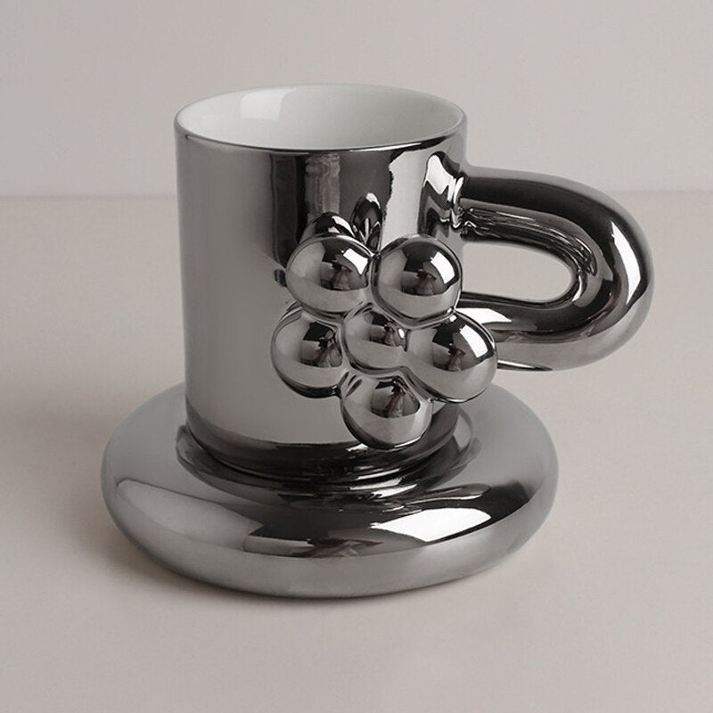 325ml Coffee Cup and Plate With Spin Ball Handle Nordic Home Decor Handmade Art Tea Mug Tray