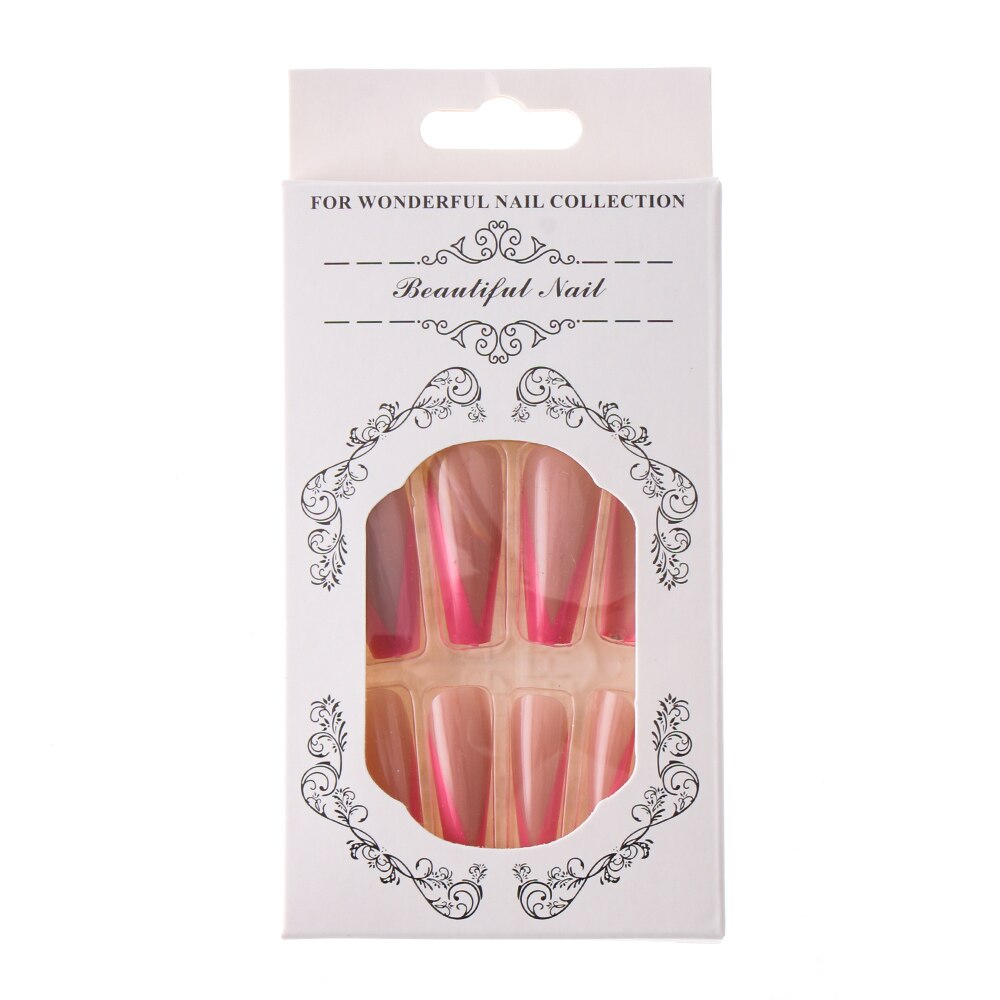 Fake nails with designs coffin artificial nails tips overhead with glue press on nail false nails set nail