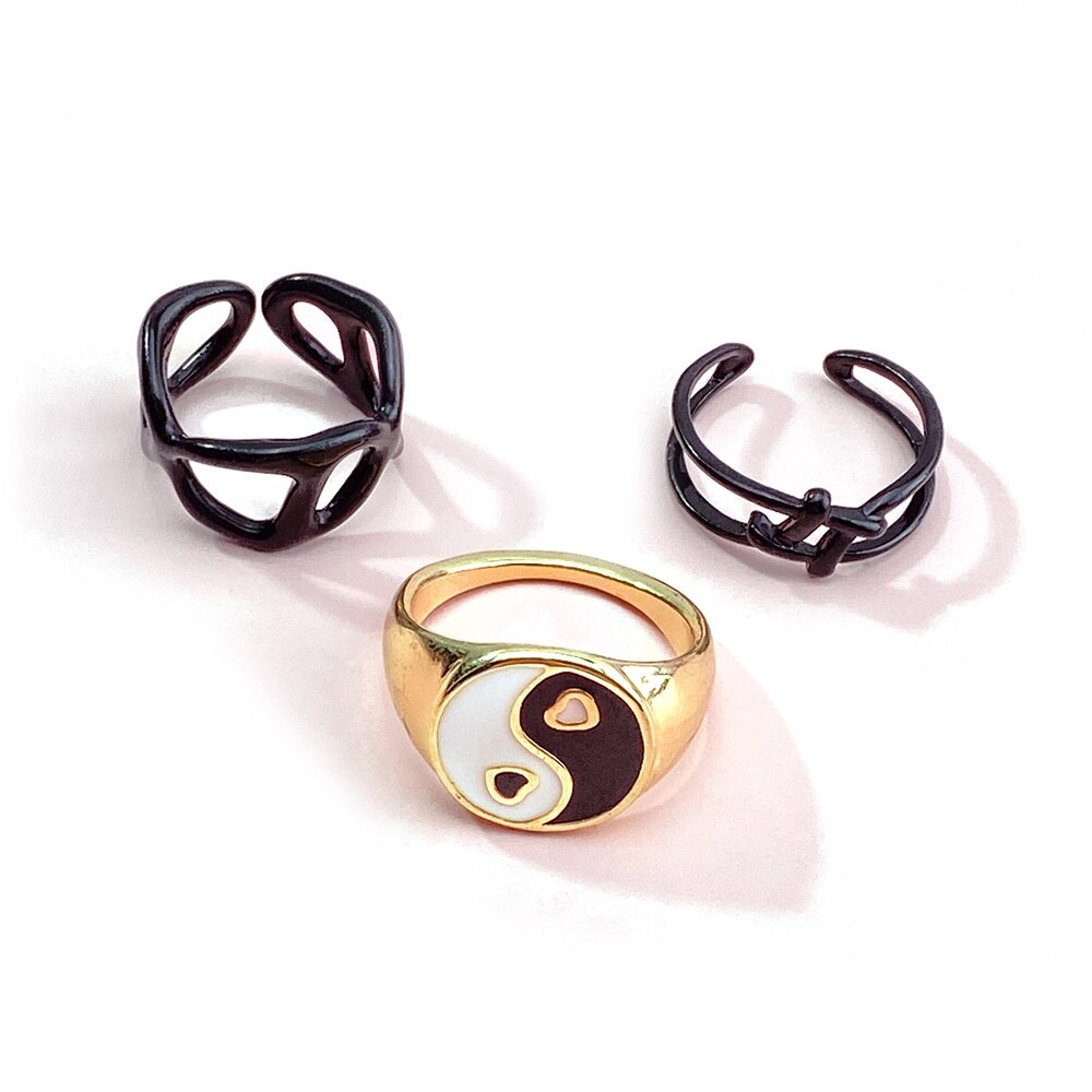 Y2K Style Korean Colorful Resin Chain Rings Set for Women Fashion Colorful Multilayered Heart Ring