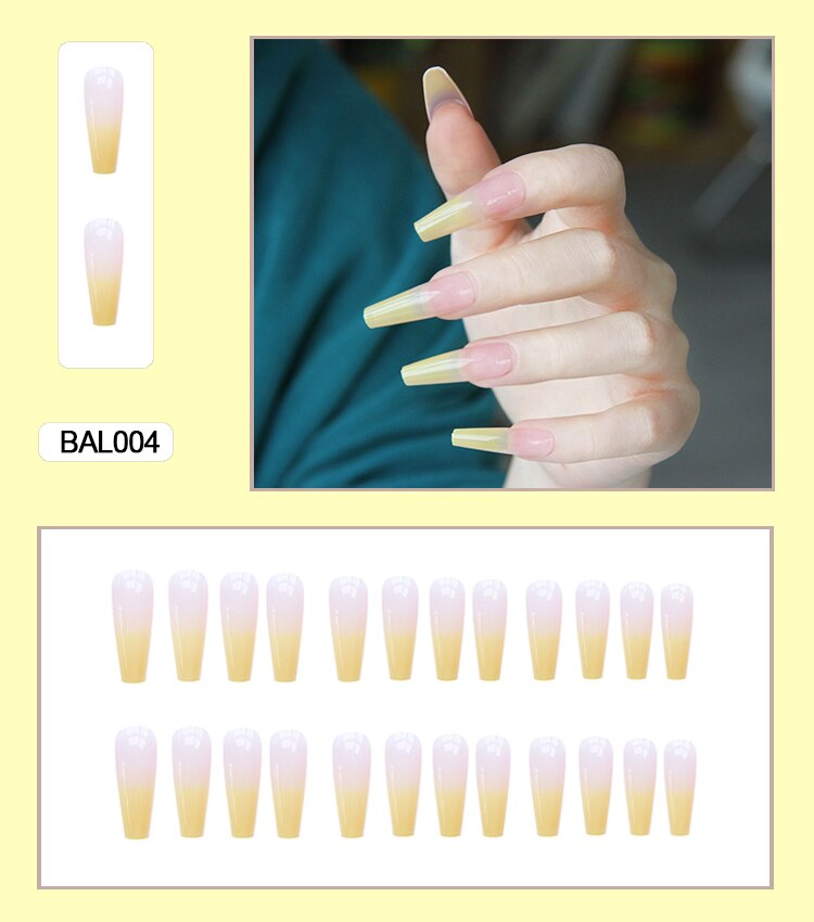 Gradient ballet elegant long trapezoidal nail wearable artifical false nails