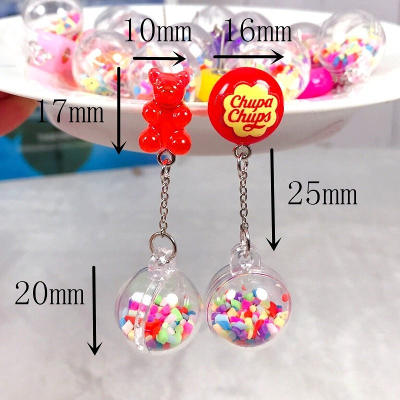 1 Pair Stud Earring Multicolours Gummy Bear  Resin Candy Charms With Ball Jewelry