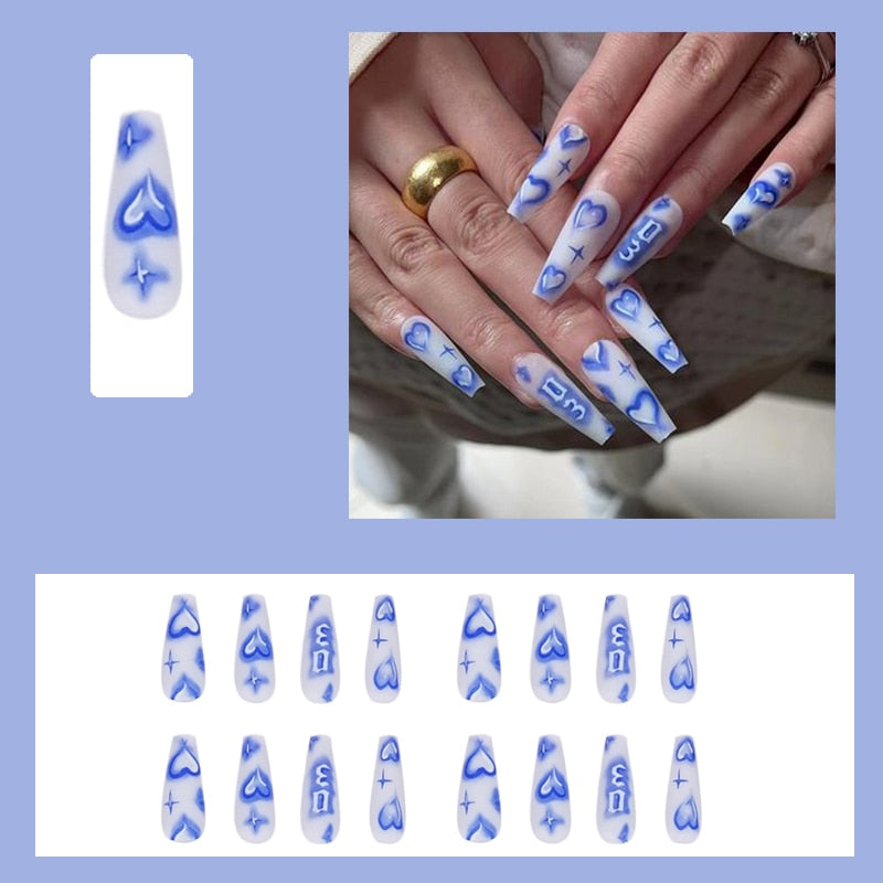 24pcs False Nails Nude Gradient Nail Patch Rhinestone Inlaid Press On Nails Removable Long Manicure nail tips