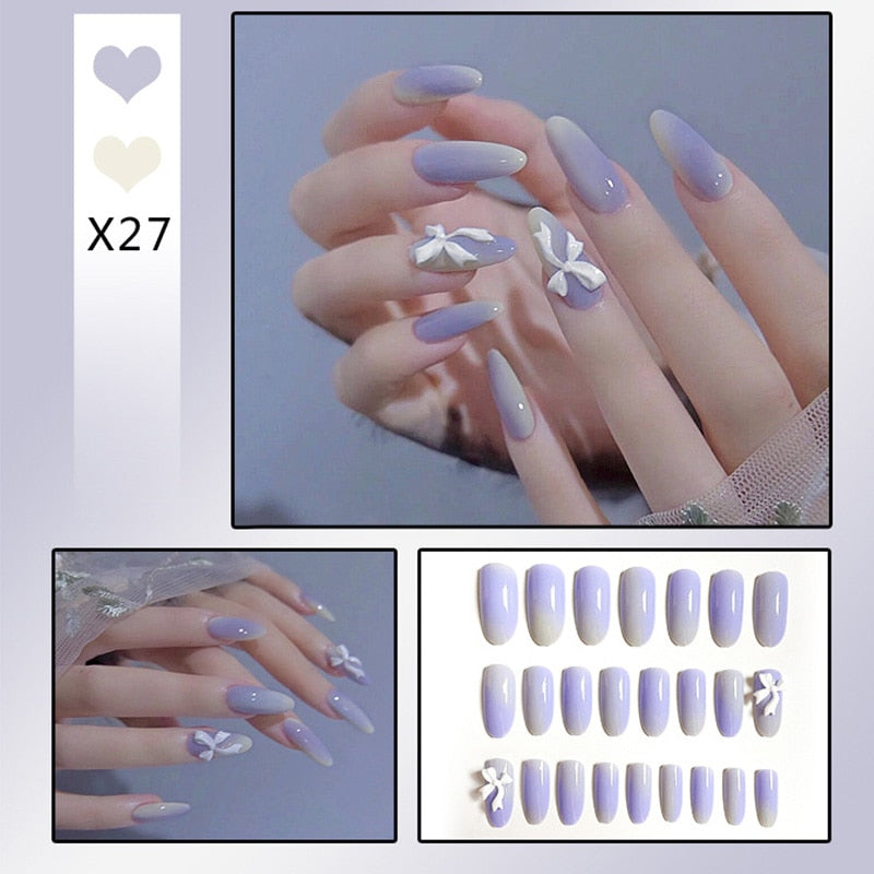 24pcs Butterfly decorated false nails Removable Long Manicure press on nail tips full cover acrylic