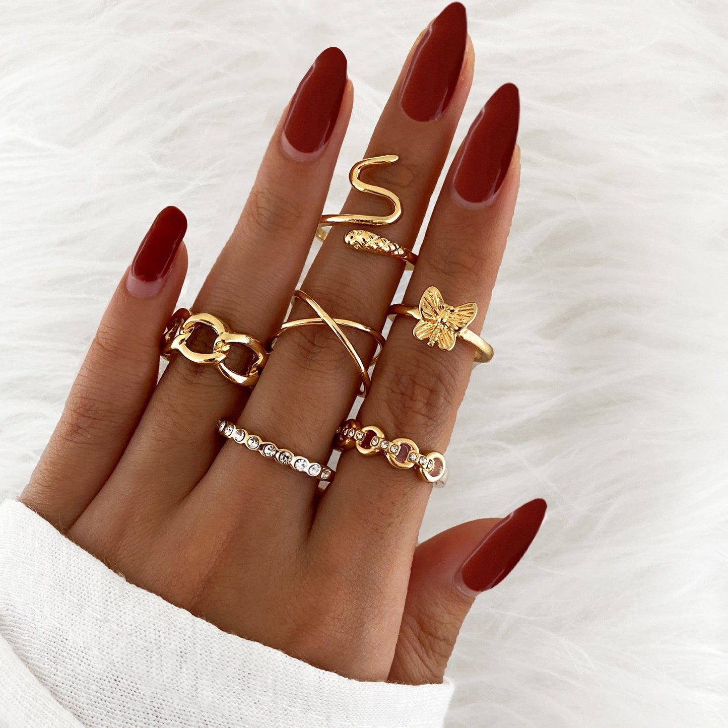 Bohemian Gold Chain Rings Set Boho Coin Snake Moon Star Rings Party Jewelry