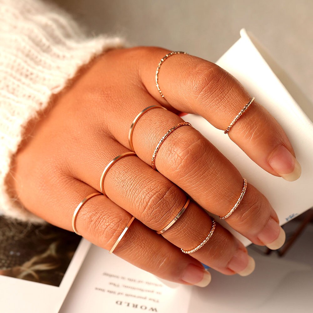 Bohemian Vintage Star Knuckle Rings For Women Star Crescent Geometric Finger Rings Set