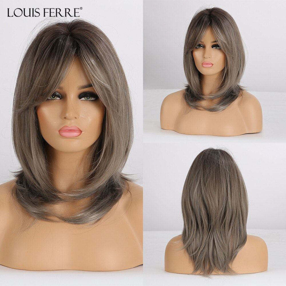 Black Bob Hair Wigs Medium Straight Synthetic Wig with Bangs Cosplay Wig Heat Resistant