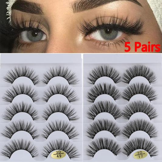 5 Pairs 3D Faux Mink Hair False Eyelashes Wispies Fluffies Drama Natural Long Soft Handmade Cruelty-free Black Lashes