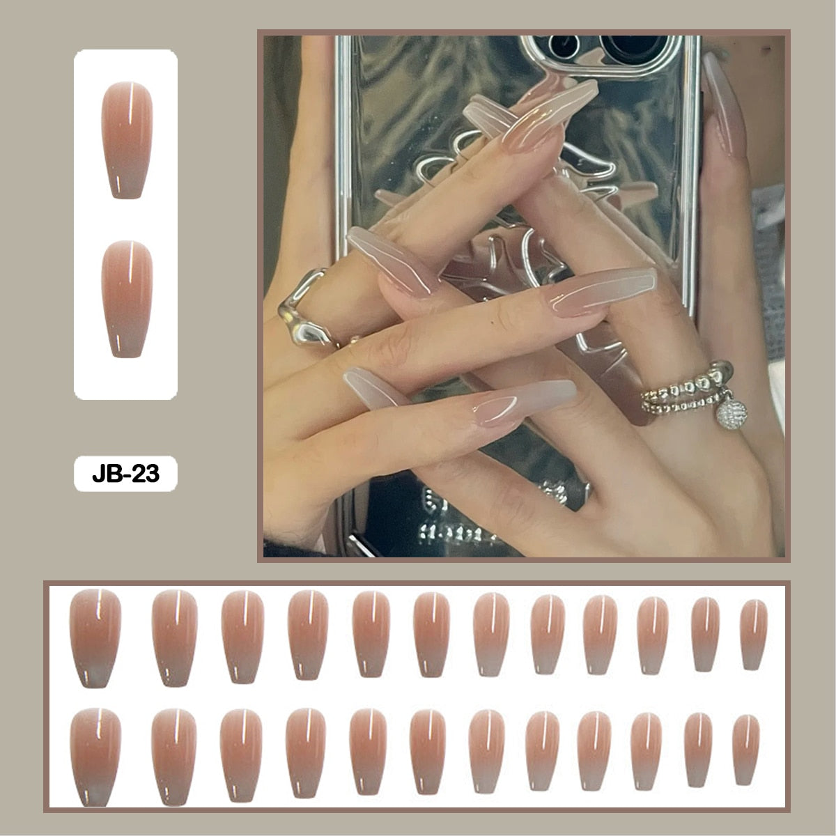 24pcs Gradient Long Trapezoidal Ballet Wearable False Nails Nail Art Fake Nails With Glue And Wearing Tools