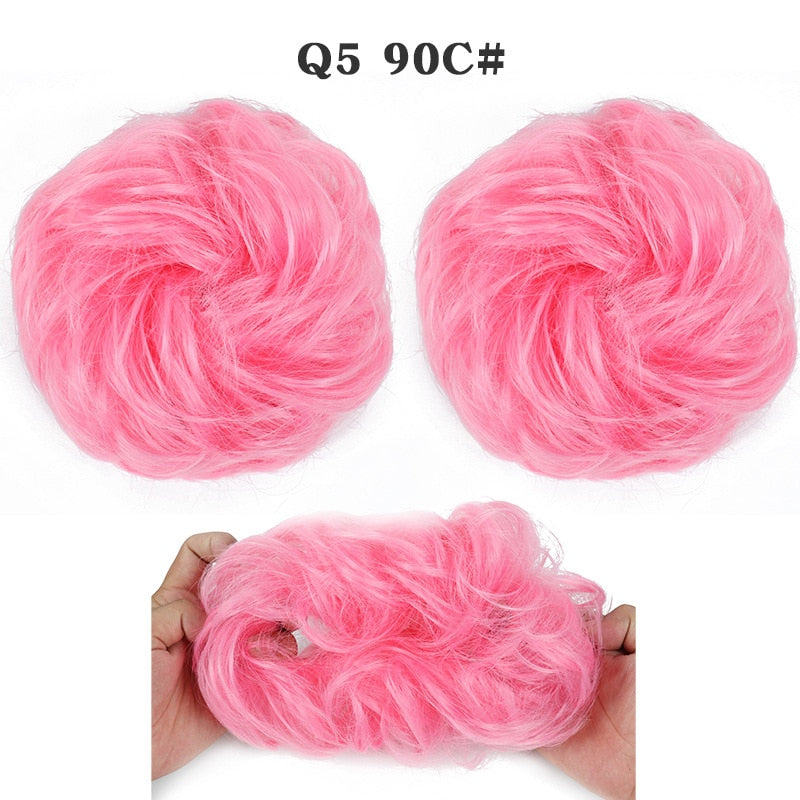 Synthetic Hair Bun Wig Ladies Ponytail Hair Extension Scrunchie Elastic Wave Curly Hairpieces Scrunchie Wrap