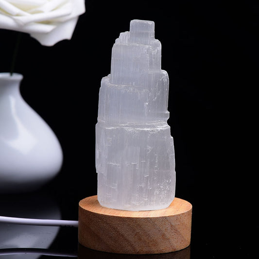 90-200g Natural Selenite Gypsum Lamp Natural Reiki Gypsum Tower Crystal Ore Ornaments Craft Decor Home  DIY Gifts Mineral Decor