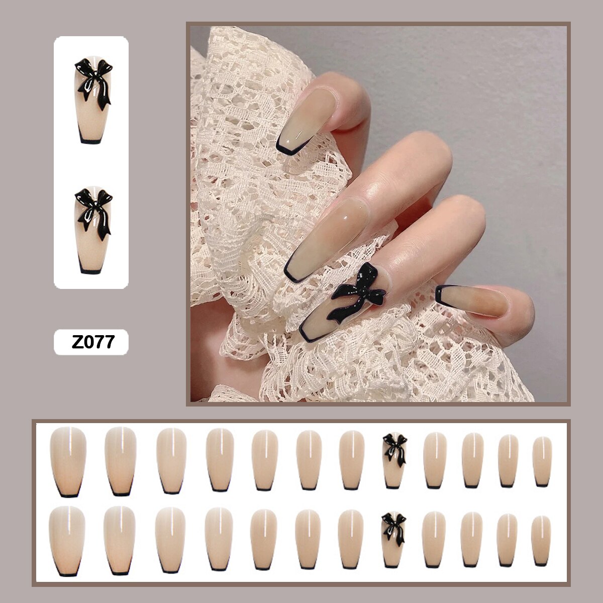 3D bow flowers sweet heart shaped long trapezoidal wearable nail fake nails