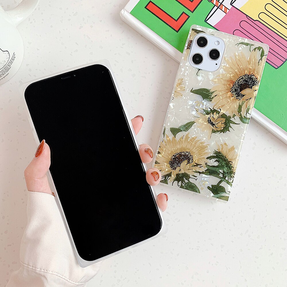 For iPhone 13 Pro Case Sunflower Dream Conch Square Phone Cover With Ring For 12 Pro 11 Pro XS Max XR X 7 8 Plus Soft IMD Case