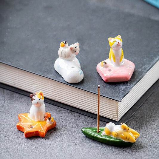 1PC Ceramic Cat Multifunctional Chopstick Rack Ornaments Incense Holder Incense Stick DIY Home Decoration