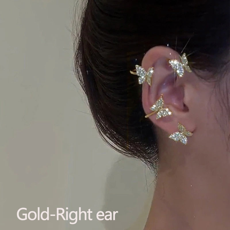 Korean Style Butterfly Ear Clips Without Piercing Sparkling Zircon Ear Cuff Clip Earrings