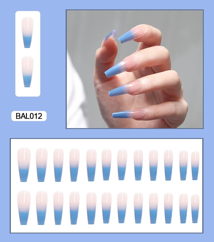 Gradient ballet elegant long trapezoidal nail wearable artifical false nails