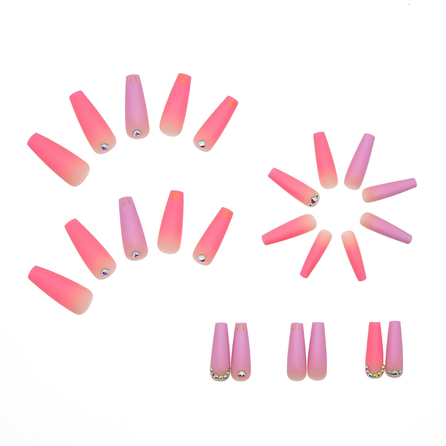 24Pcs False Nails Extra Long Pink Gradient Coffin Fake Nails With Rhinestone Manicure Ballerina Nail Art Tips Press on Nails