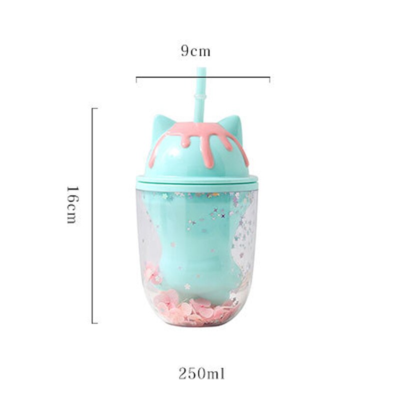 Water bottle cute cat paw plastic cup cute cartoon ins photo posing creative straw cup gift office school home