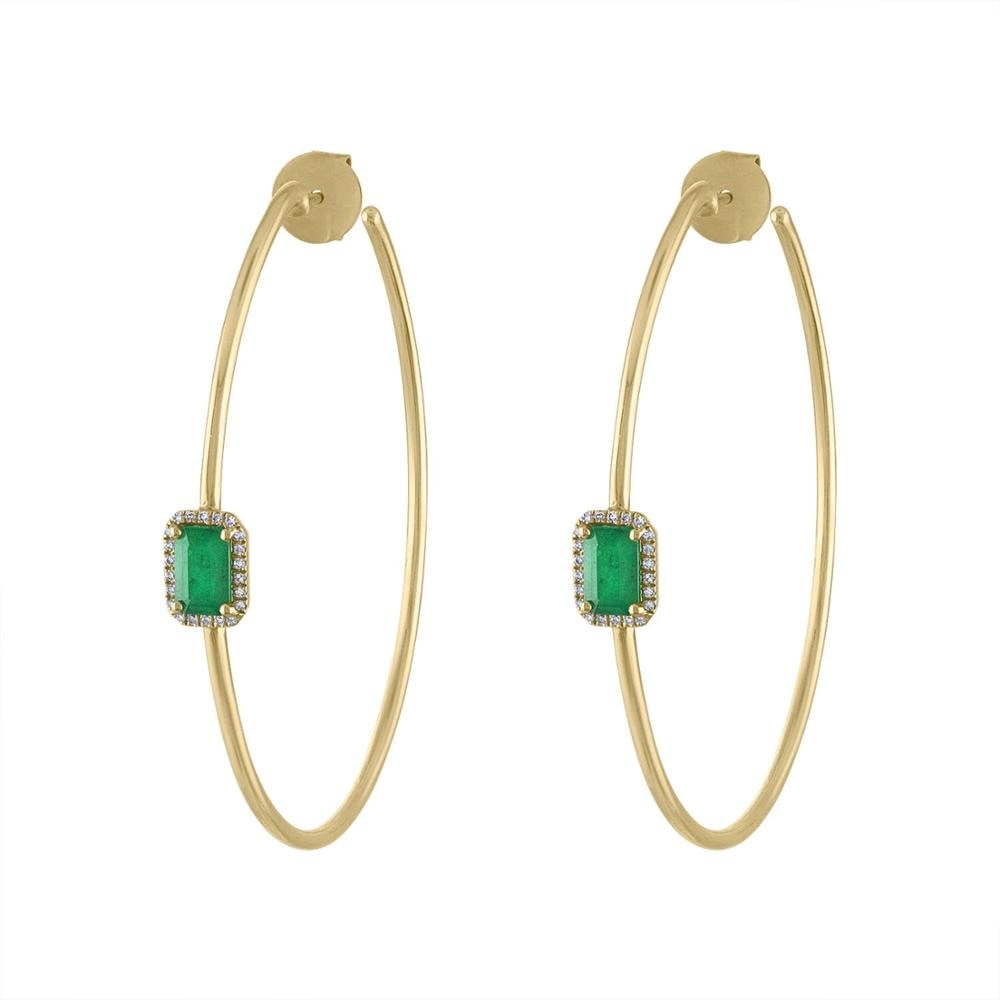 Gold color green baguette cz hoop earring big round circle hoop jewelry