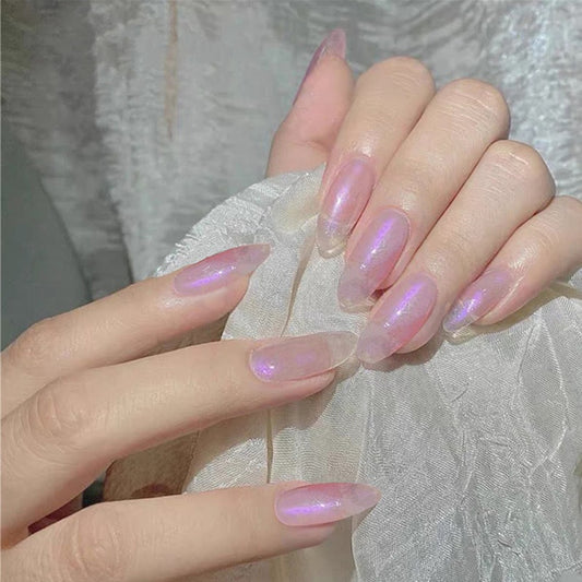 Mermaid Color Auroral Color Shell Fairy Fake Nail Art Wearable False Nails With Glue And Sticker 24pcs/box