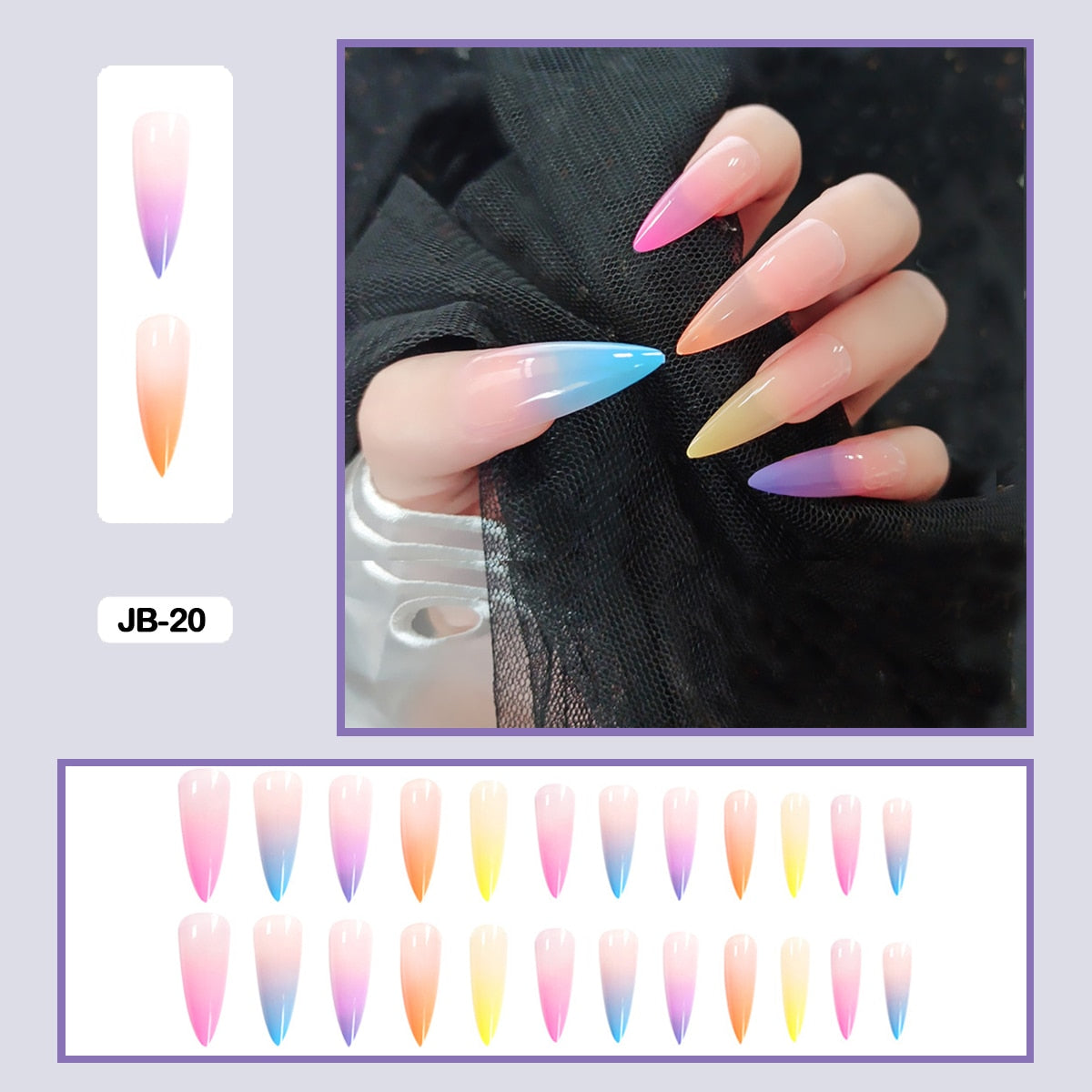 24pcs Gradient Long Trapezoidal Ballet Wearable False Nails Nail Art Fake Nails With Glue And Wearing Tools