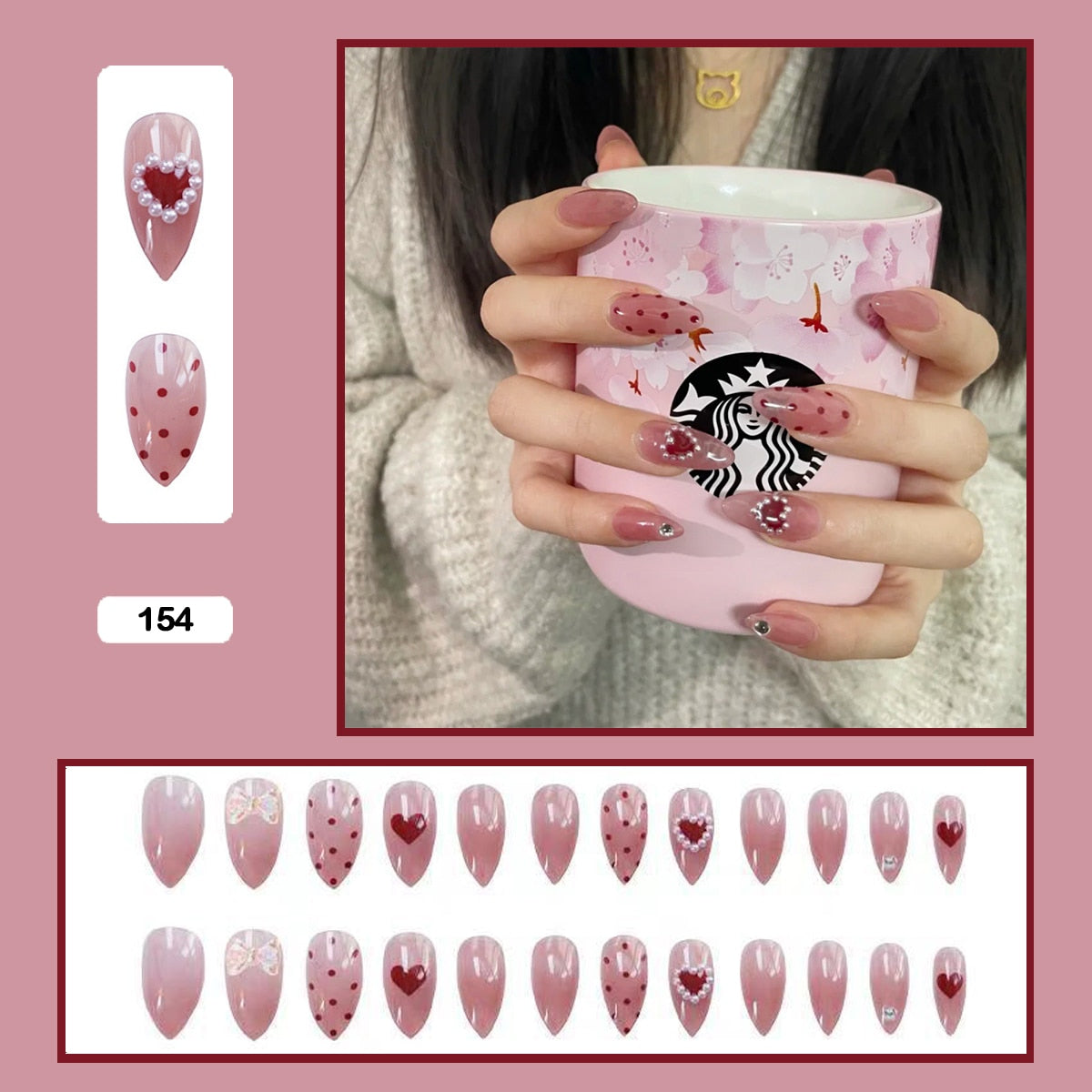 Fairy nail art Pearl decoration Wearable False Nails with glue 24pcs per box with wear tools