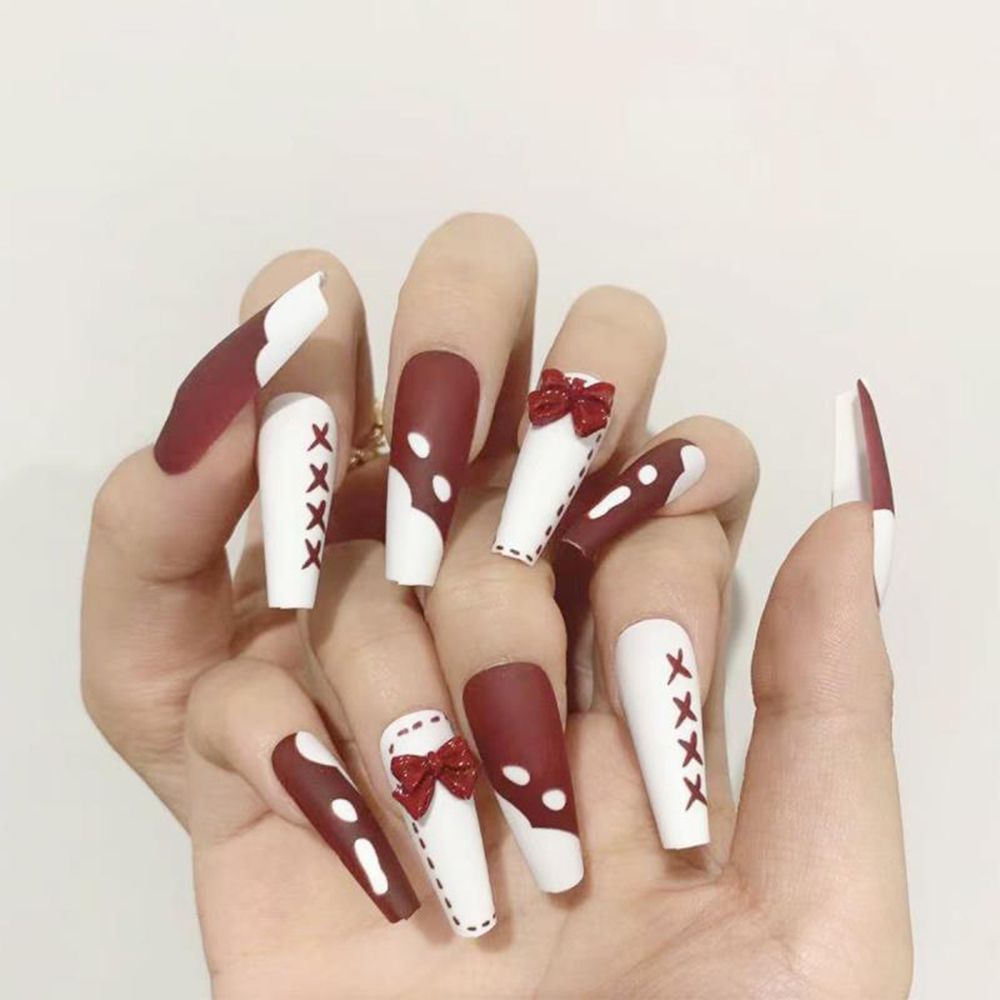 Fake nails with designs coffin artificial nails tips overhead with glue press on nail false nails set nail