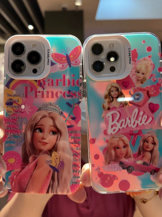 Retro Europe and America Cartoon Cartoon Barbie Doll Princess for Apple 14promax Phone Case Iphone13 Cute 12 Laser 11 Gradient Pink Silicone Young Adult Heart