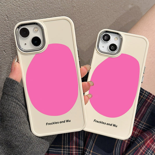 Japanese and Korean Ins Style Geometric Figure Barbie Pink Niche Suitable for Iphone14pro Max Apple 13 Phone Case 12 11 Couple 14plus 14pro Metal Lens