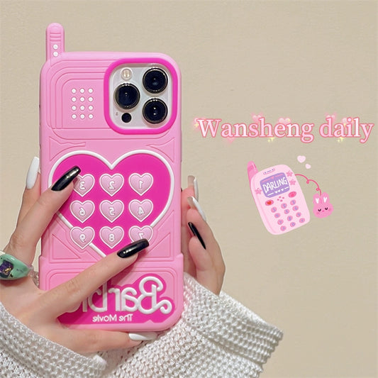 Sexy Style Barbie Pink Heart Stereo Cellular Phone Iphone14promax Apple 13 Phone Case 11 14pro 12 Young Adult Heart 14pm Silicone Creative Drop-Resistant Protective Case