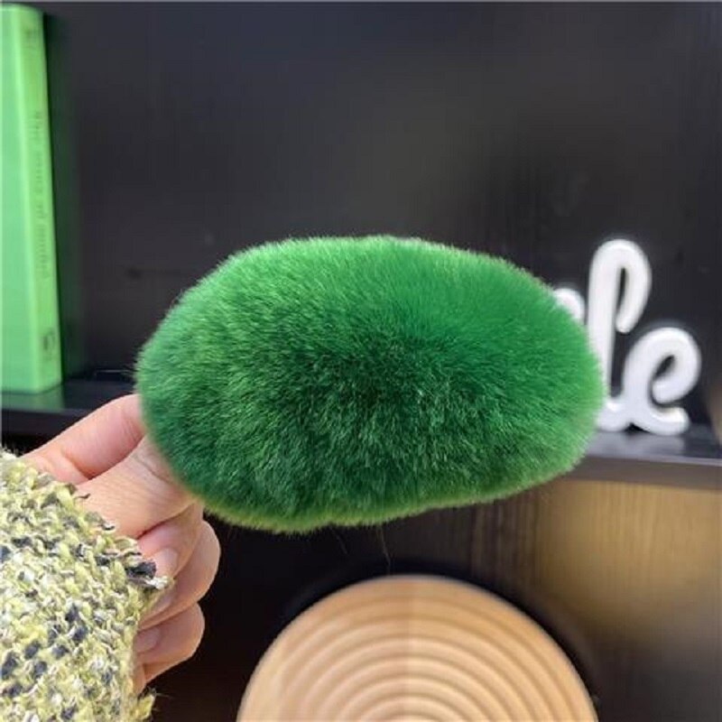 Plush Hair Claw Clip Rabbit Fur Seaweed Green Crab Clamps Solid Color Hairpin Barrette Warm Hair Accessories