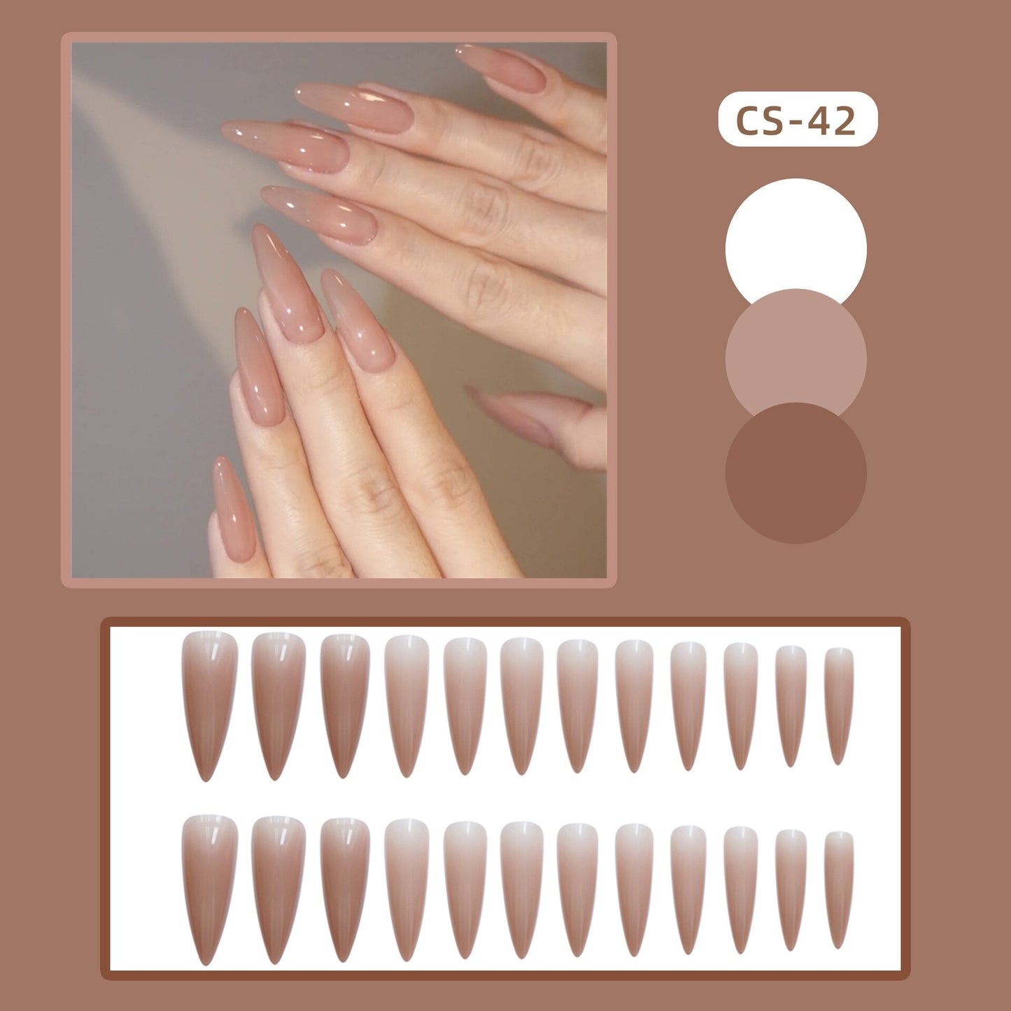 24PCS Khaki Nude Press On False Nails Tips Long Ballerina Pure Color Acrylic Fake Nails Coffin Full Cover Nail With Glue Designs