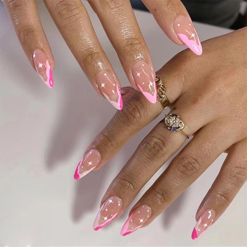 24pcs Pink Butterfly Pattern Fake Nails Full cover Glue DIY Manicure Nail