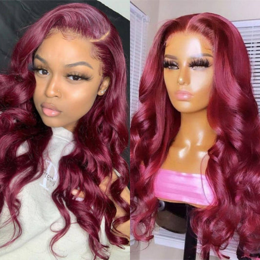 Burgundy Wig Glueless Pre Plucked Hairline Wig With Baby Hair Synthetic Lace Wigs For Women Body Wave Heat Resistant Fiber