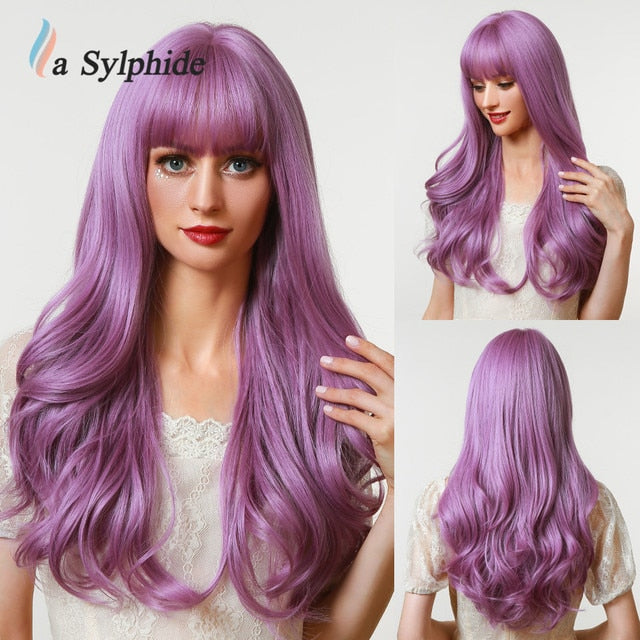 Synthetic Hair Wigs Cosplay Wig Long Wave Root Black Ombre Pink for Woman Heat Resistant Fiber Daily Party Wig