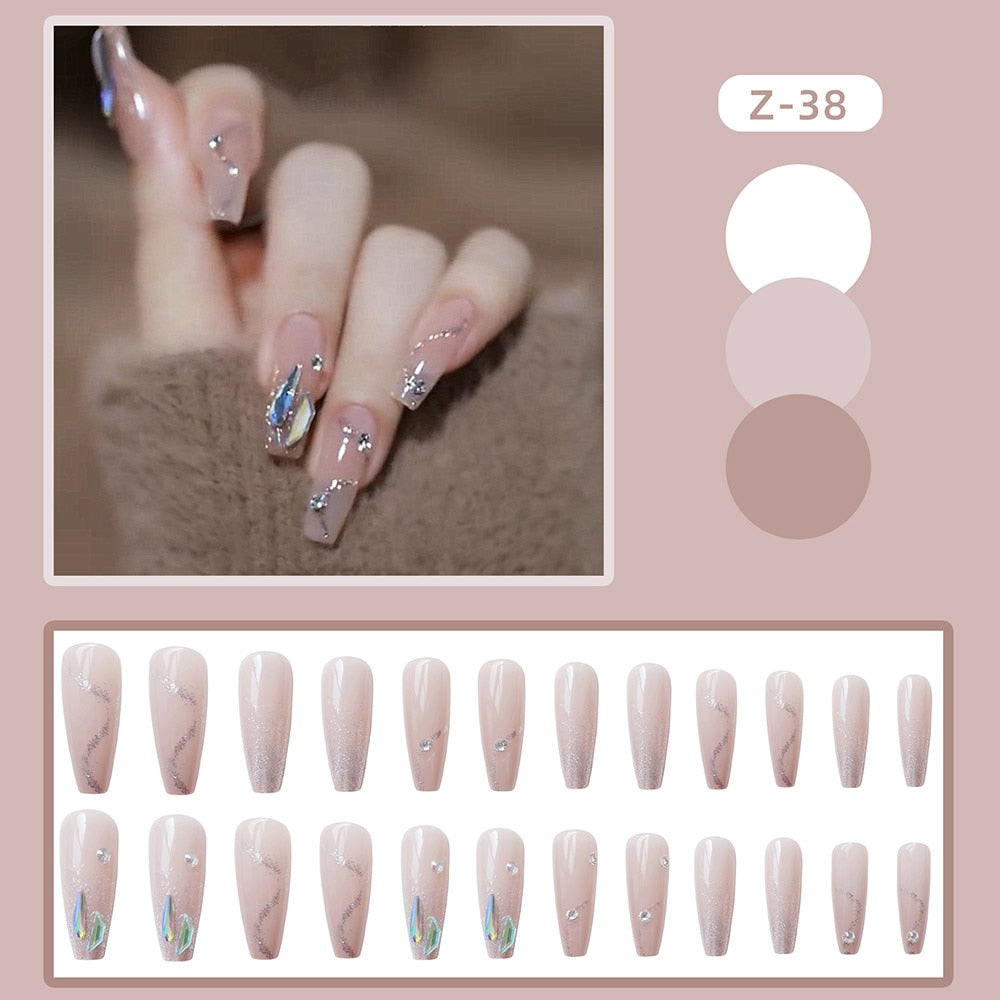 24pcs Butterfly decorated false nails Removable Long Manicure press on nail tips full cover acrylic