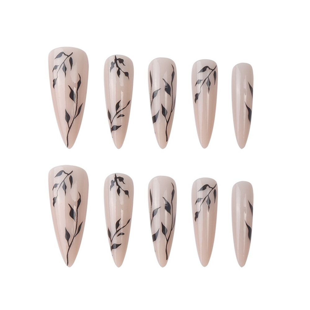 24pcs/Box Almond Long Pointy Head False Nails Wearable Stiletto Plum Blossom Fake Nails Full Cover Nail Tips Press On Nails