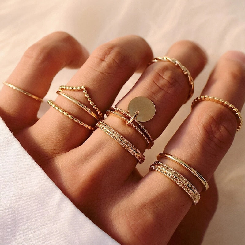 Bohemian Geometric Rings Sets Crystal Star Moon Flower Butterfly Constellation Knuckle Finger Ring Set For Women Jewelry